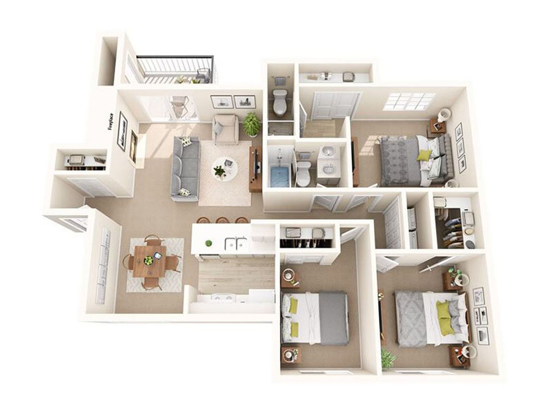 Mallard Pointe at Riverbend Apartments Floor Plan 3x2 Mallard Pointe at Riverbend Apartments Floor Plan 3x2