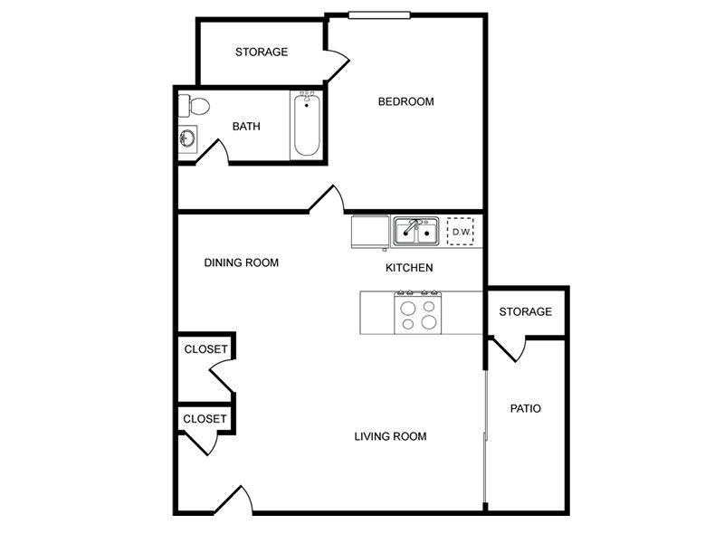 Tamarus Villas Apartments Floor Plan 1 Bedroom 1 Bathroom