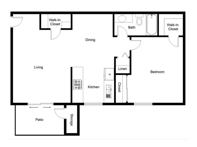 View floor plan image of 1x1 apartment available now