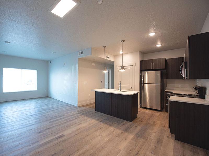 Living Room and Kitchen | Ogden Flats Apartments in Ogden, UT
