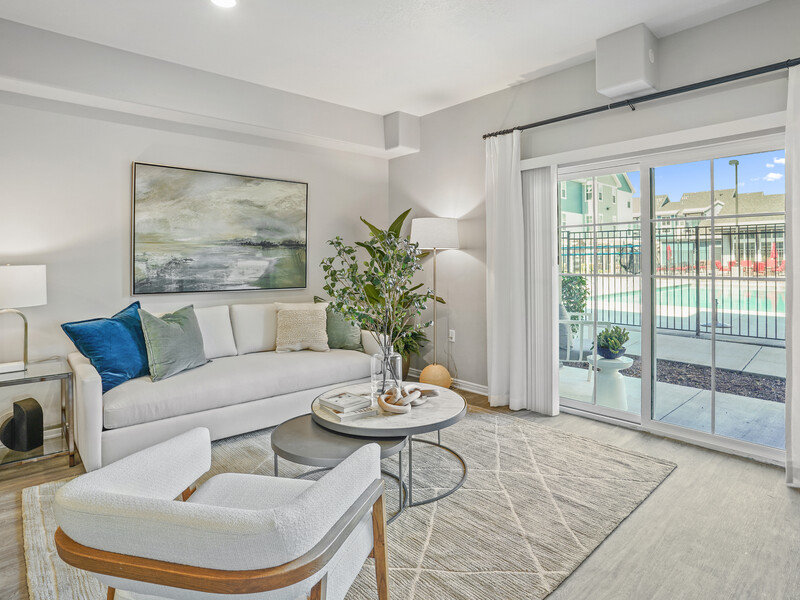 Renovated Living Room and Balcony | Viewpointe Apartments