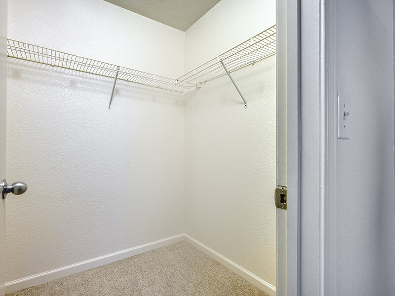 Open Closet with Hangers and Carpeted Flooring | Dayton Meadows