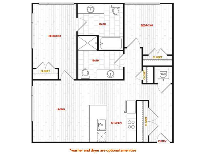 2x2-928 floor plan at Hana Apartments
