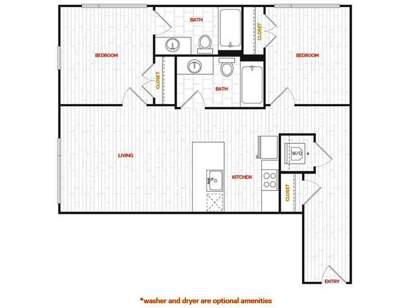 2x2-865 floor plan at Hana Apartments