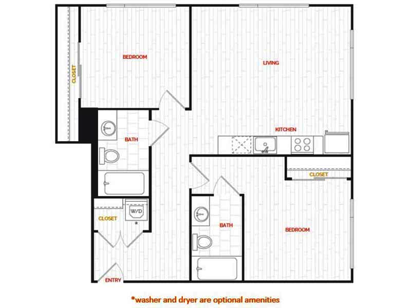 2x2-880 floor plan at Hana Apartments