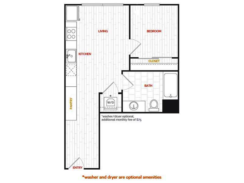 1x1-500 floor plan at Hana Apartments