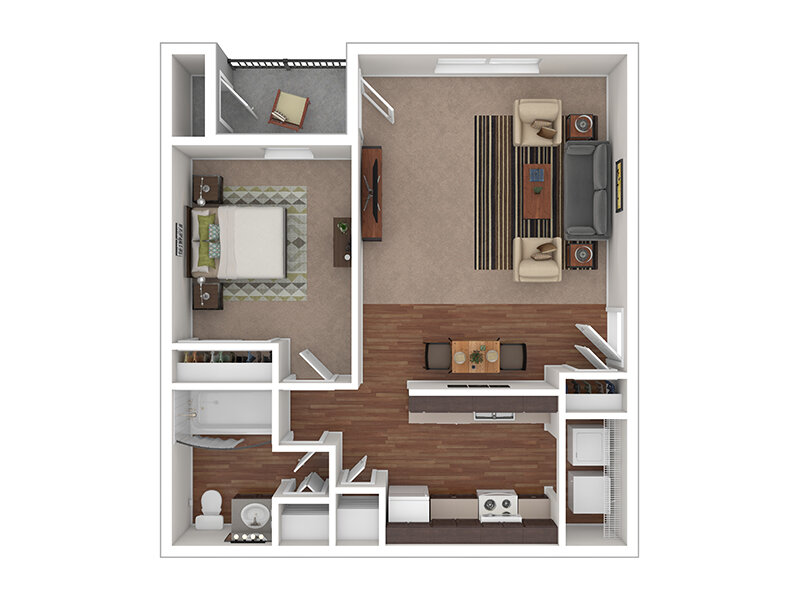 Deer Run Apartments Floor Plan 1x1W