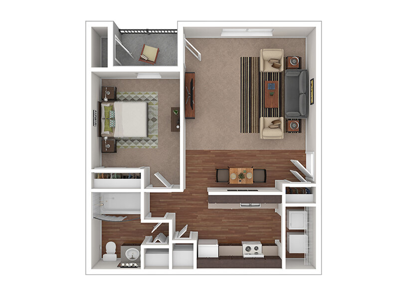 Deer Run Apartments Floor Plan 1x1W