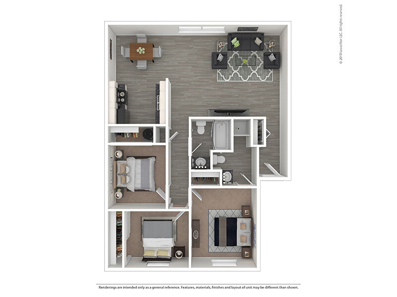 3x2-1157 floor plan at Heatherstone Apartments