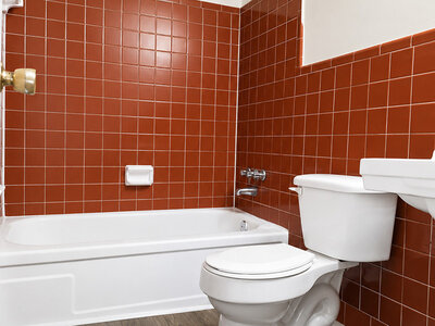 Bathroom with Shower and Red Tile | Linkwood Manor