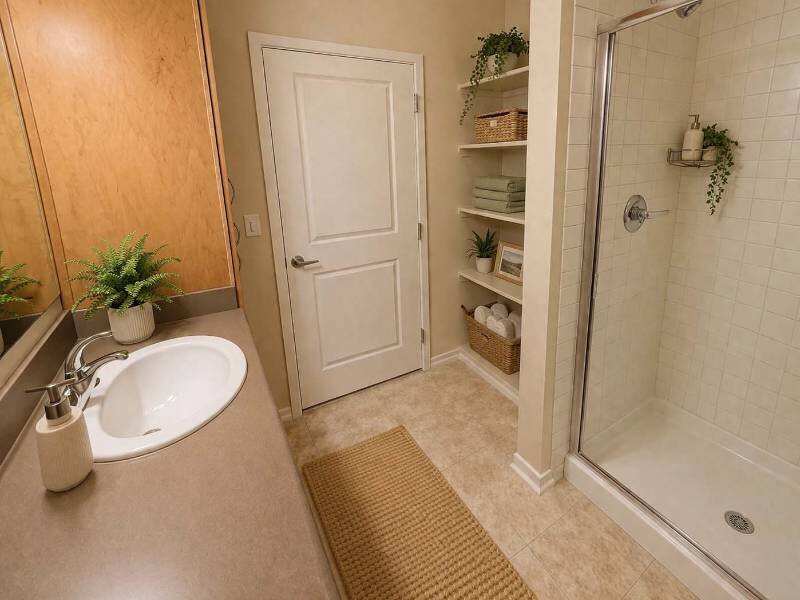Staged Bathroom with Linen Closet | Residence at University Hills Apartments