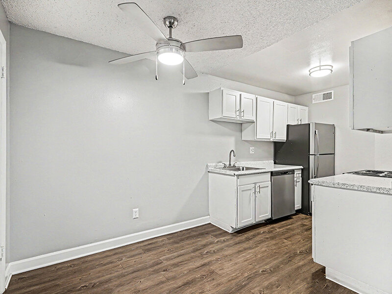 Kitchen with Ceiling Fan and Wood Styled Flooring | Innovation at Fitz