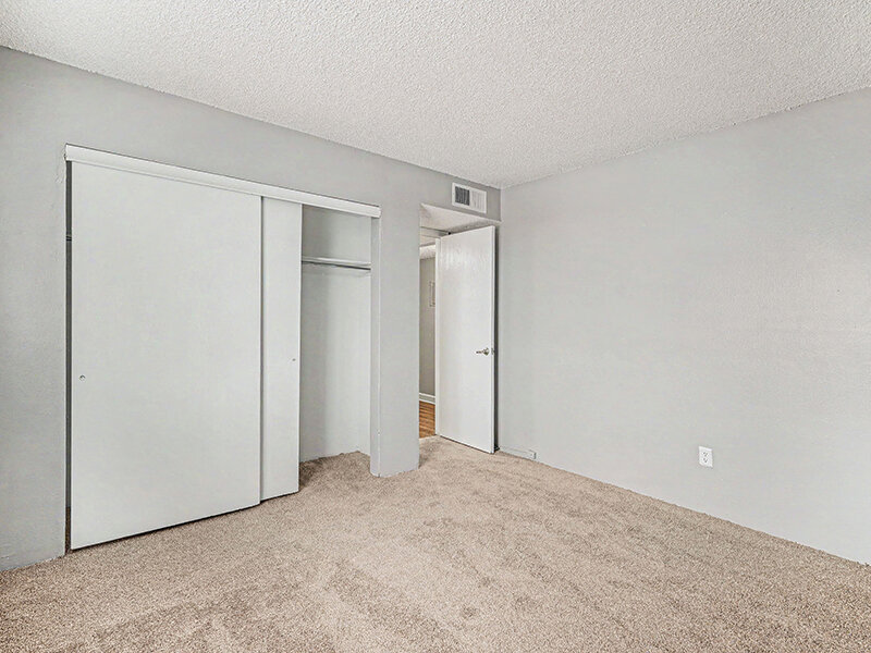 Bedroom with Open Closet and Carpeted Flooring | Innovation at Fitz