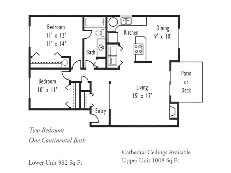 2x1B floor plan at Hampton Court Apartments