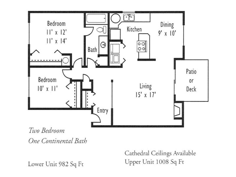 2x1A floor plan at Hampton Court Apartments
