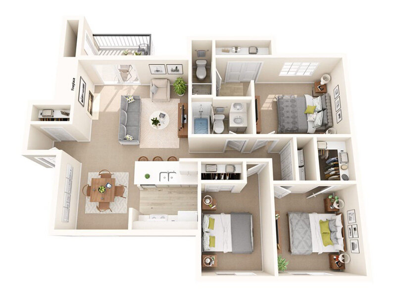 3x2 floor plan at Mallard Pointe at Riverbend Apartments