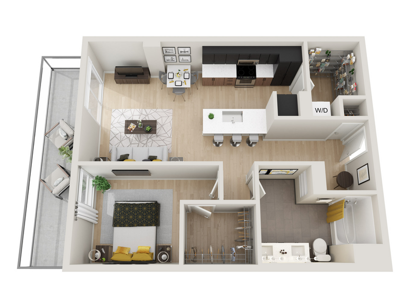 1x1L floor plan at ION Town Center