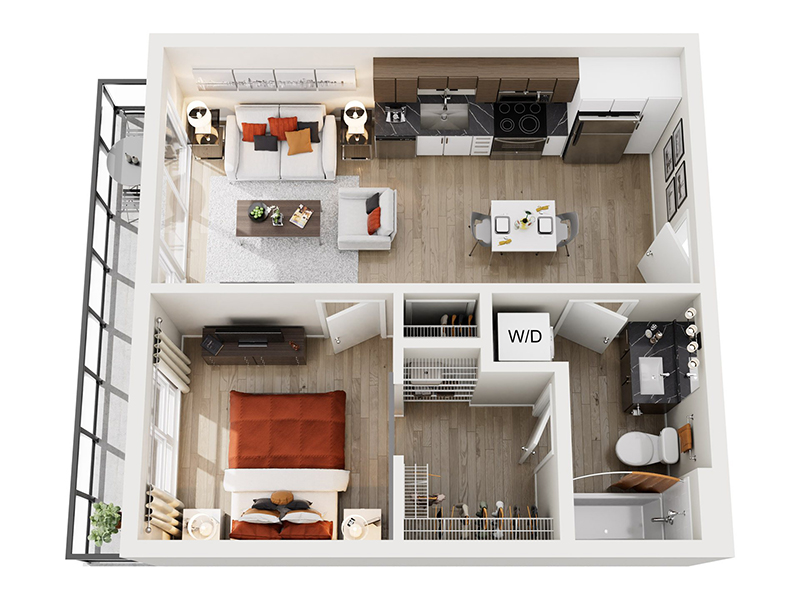 1x1 E.6 floor plan at Ion Queen Anne