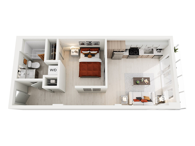 Open 1x1 B.2 floor plan at Ion Queen Anne