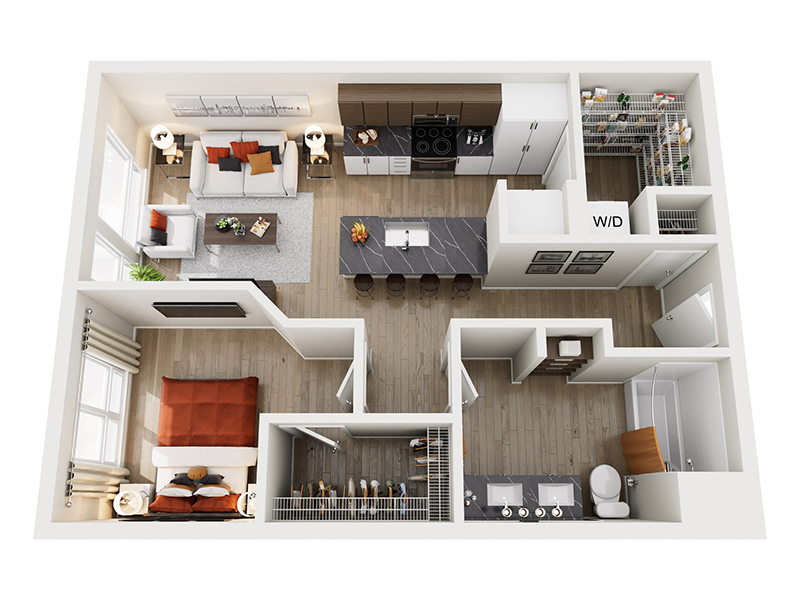 1x1 C floor plan at Ion Queen Anne