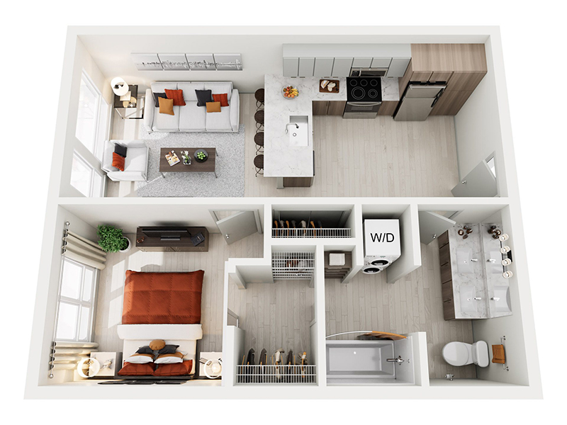 1x1 E floor plan at Ion Queen Anne