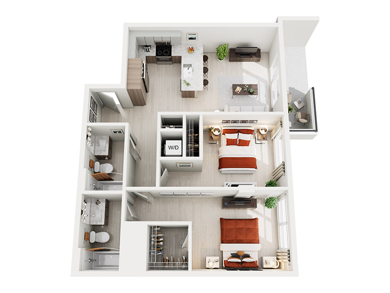 2x2 E.2 floor plan at Ion Queen Anne