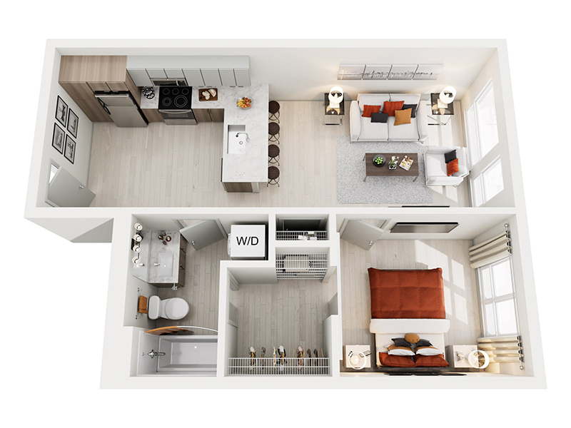 1x1 B floor plan at Ion Queen Anne
