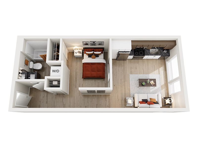 Open 1x1 B floor plan at Ion Queen Anne