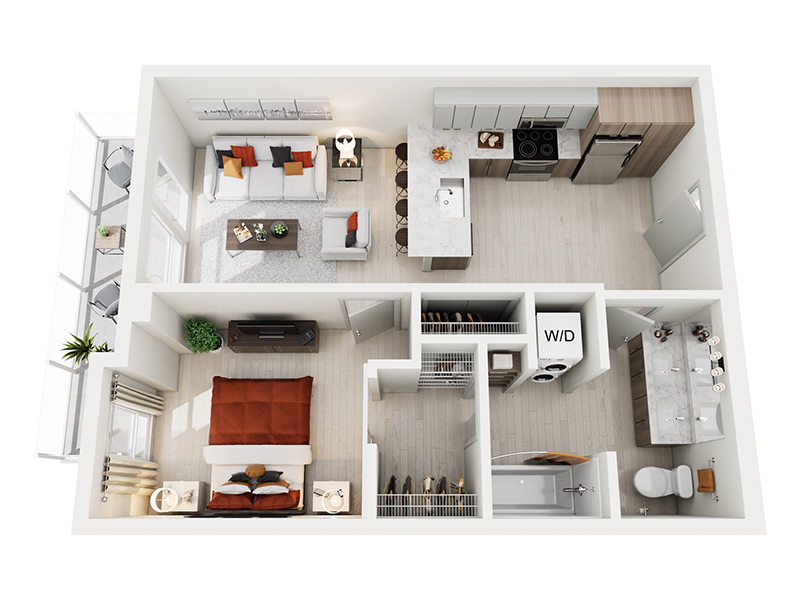 1x1 E.2 floor plan at Ion Queen Anne