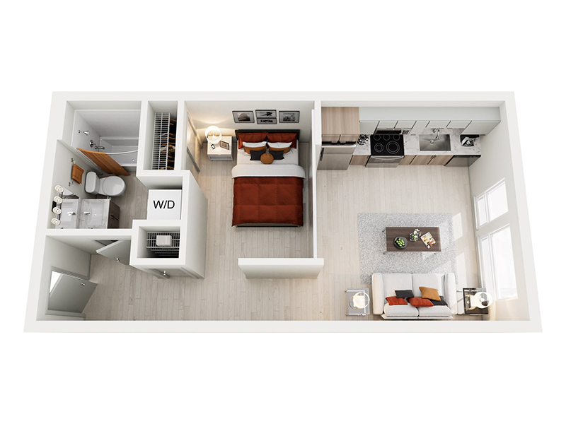 Open 1x1 D floor plan at Ion Queen Anne