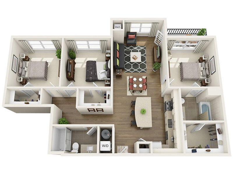 Our C4 is a 3 Bedroom, 2.5 Bathroom Apartment