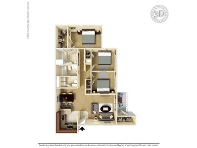 Three Bedroom Two Bath floor plan at Village at Rivers Edge in West Valley City, UT