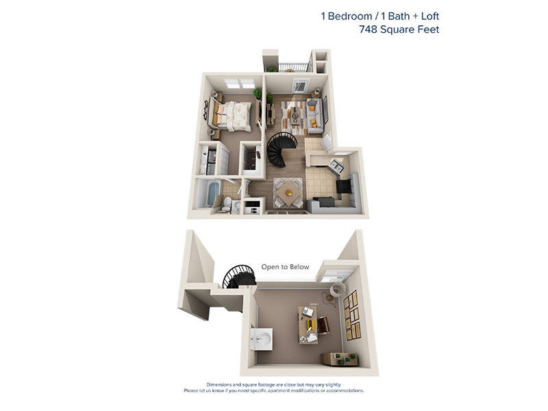 1x1 Loft Upgraded floor plan at Fleetwood Apartments