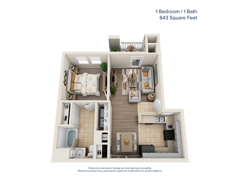 1x1 Upgraded floor plan at Fleetwood Apartments