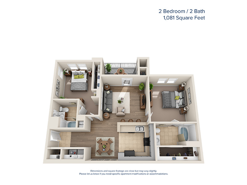 2x2 Upgraded floor plan at Fleetwood Apartments