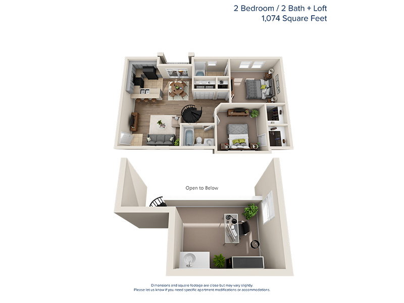2x2 Loft Premium floor plan at Fleetwood Apartments