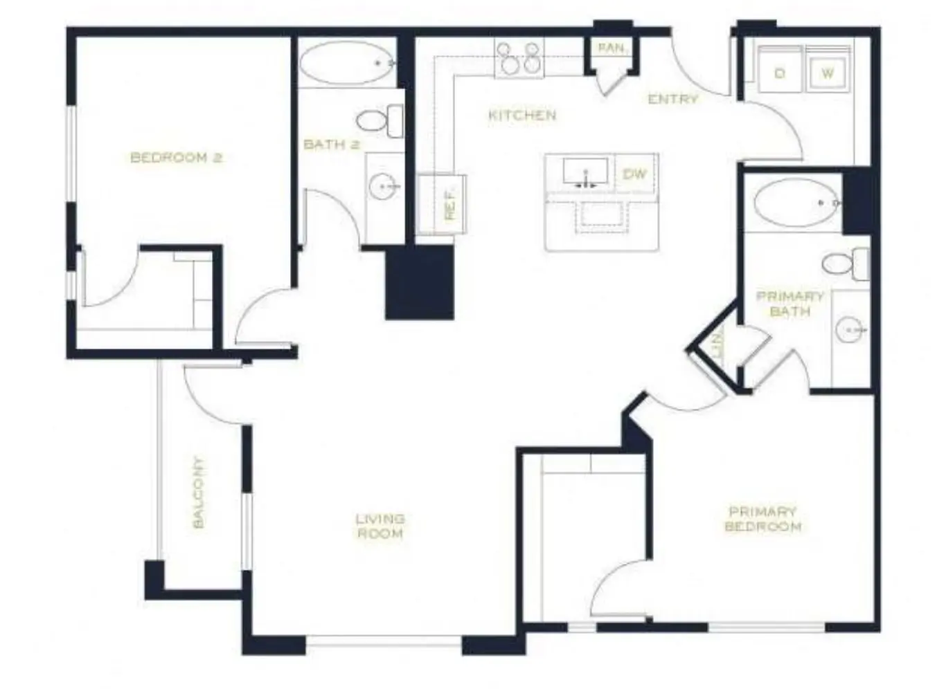 2x2-1203 floorplan at Echo Biltmore