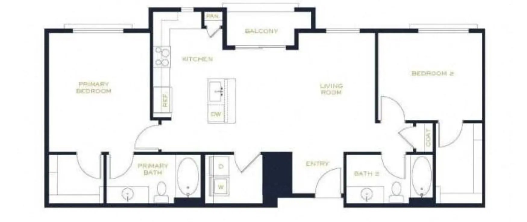 2x2-1116 floorplan at Echo Biltmore