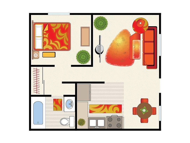 1 Bedroom 1 Bath - 780 Floorplan at The Harrison