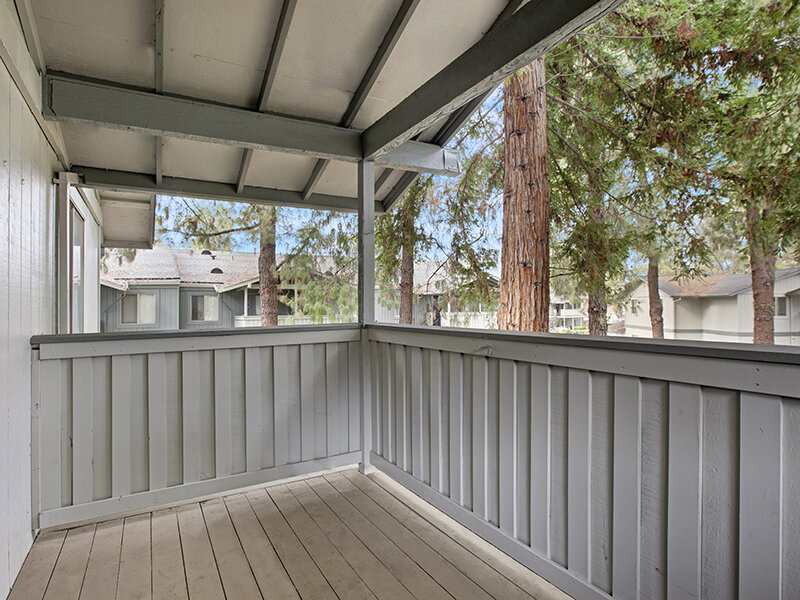 Patio with Wood Style Flooring | Arborelle Apartments