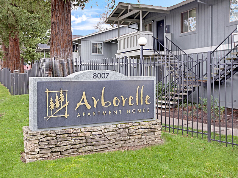 Outdoor Monument Sign with Apartment Building | Arborelle Apartments