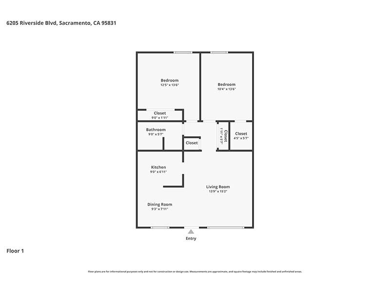 Shenandoah Apartments Floor Plan 2x1B