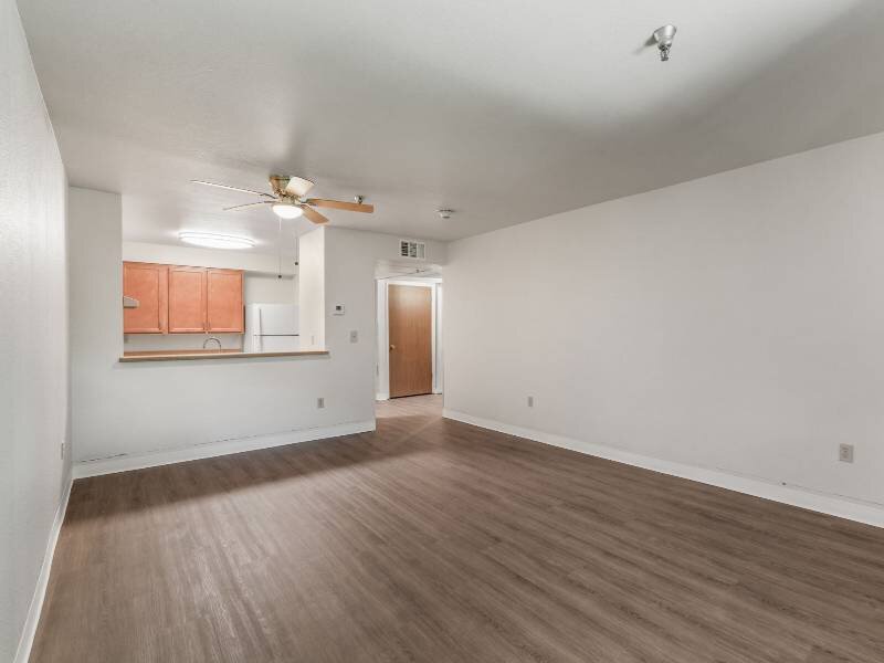 Front Room with Wood Like Flooring | Albert Einstein Apartments