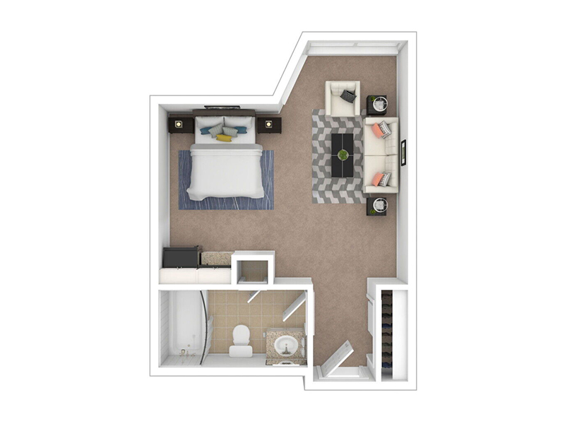 Studio floor plan at Bonnie Brae Terrace