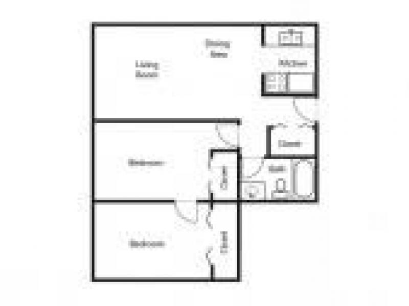 TWO BEDROOM ONE BATH B Floorplan at The Emory