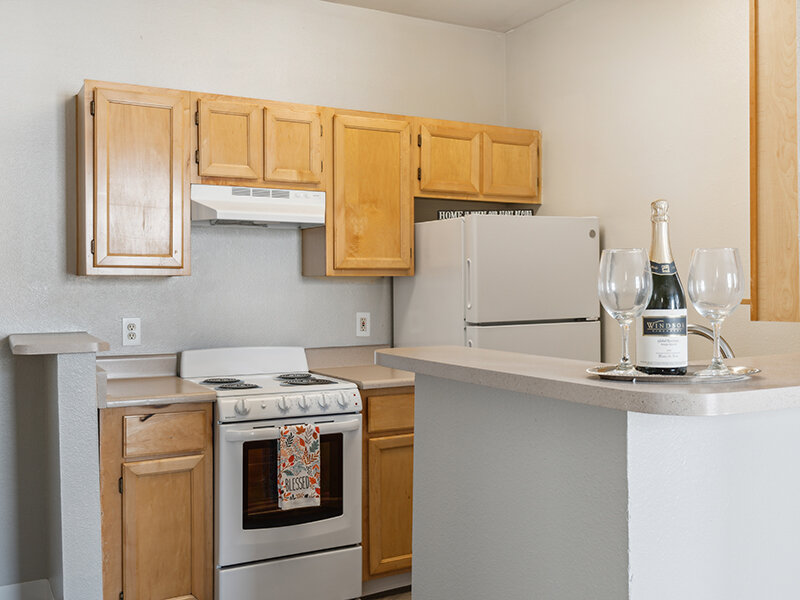 Kitchen with Wood Style Cupboards and Kitchen Counter | Villa De San Felipe