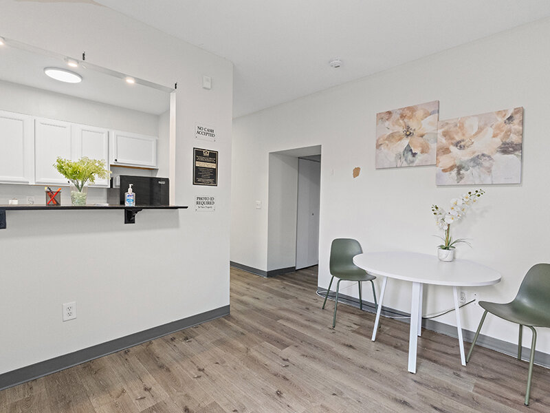 Kitchen with Wood Style Flooring and Dining Table | The Mayflower