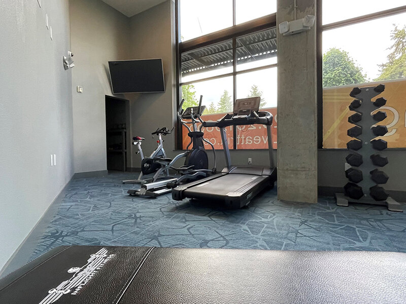 Community Gym with Exercise Equipment, Television, and Windows | Tria