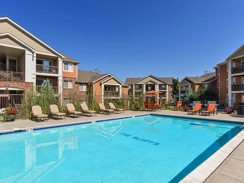 Outdoor Pool with Stone Flooring  | The Bluffs at Castle Rock