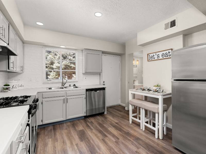 Kitchen with Recessed Lighting and Stainless Appliances | Nob Hill Apartments